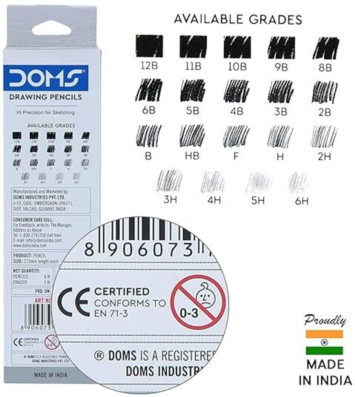 DOMS Drawing & Sketching Pencil – 6B Grade, High-Quality Graphite Pencil for Drawing, Shading & Sketching
