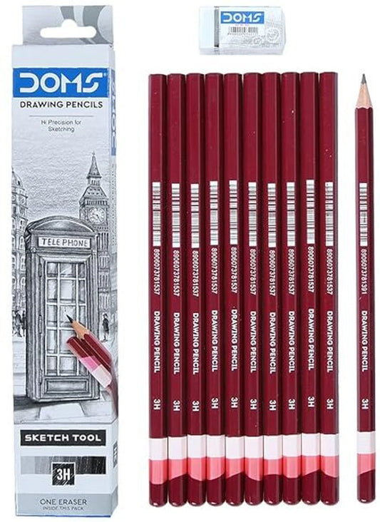 DOMS Drawing & Sketching 3H Graphite Pencil | Hard Grade Pencil for Technical Drawing, Sketching & Fine Details