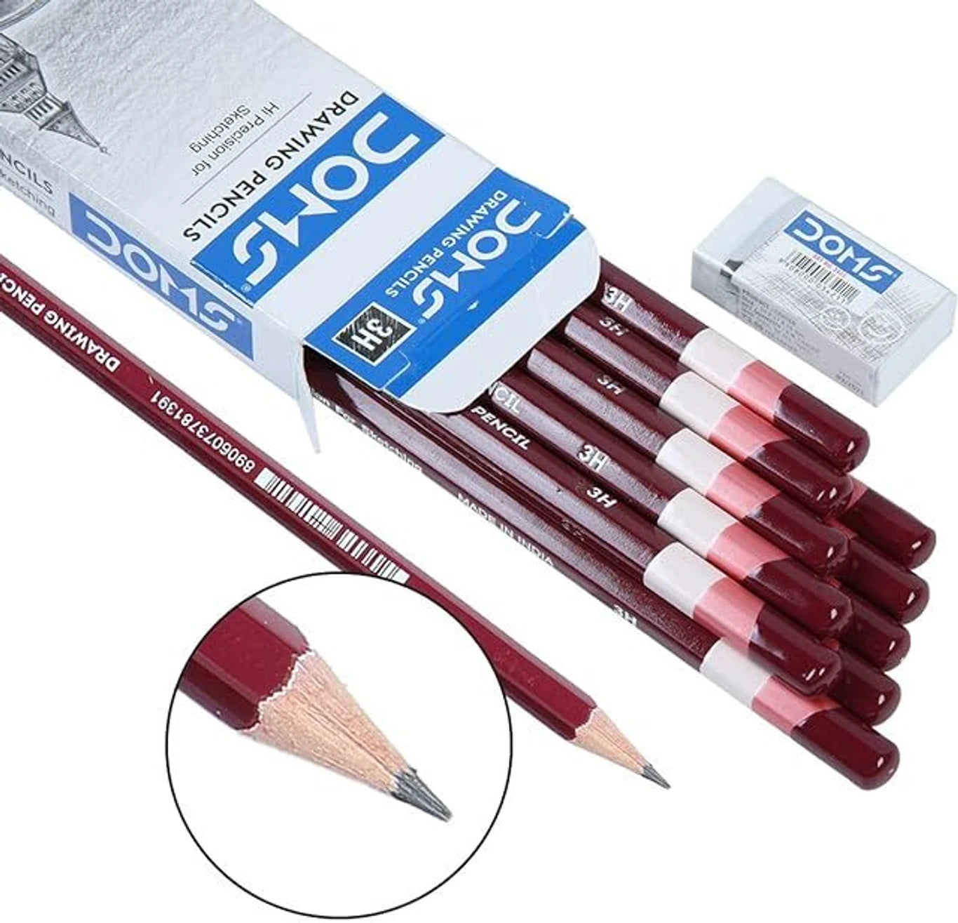 DOMS Drawing & Sketching 3H Graphite Pencil | Hard Grade Pencil for Technical Drawing, Sketching & Fine Details
