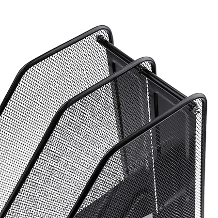 KEBICA 2 Leyar Mesh Metal Desk Organiser File Rack Letter Tray A4 Papers Documents Holder Desk Organizer for Home and Office with Slidable Compartments, Sliding Shelf - Black