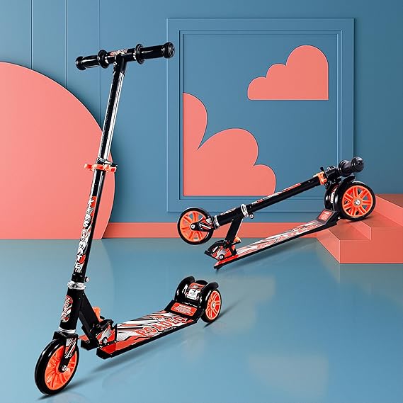 Kidsmate Roadeo Metal Kick Scooter for Kids | Adjustable Height Scooter | Foldable & Attractive PVC Wheels with Rare Brakes for Kids of Age 3+ Years (ASL)