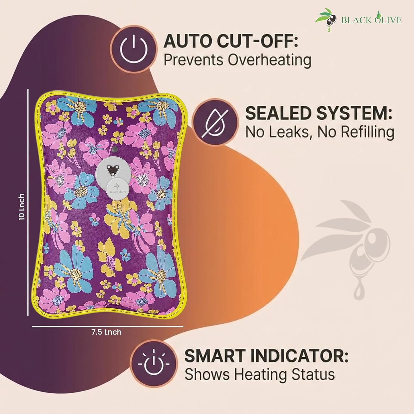Hot Water Bag BLACK OLIVE® Heating Gel Bag For Pain Relief Electric Hot Pack Heat Pad Electric Heating Pad For Menstrual, Period Cramps, Back & Muscle Pain Men & Women With Charging Cord