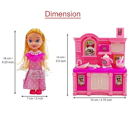 Doll Maria Kitchen Playset Toy with Kitchen Accessories, Dinner Table, Utensils, Cookware for Kids Girls