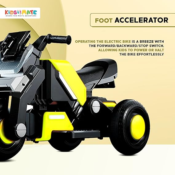 Kidsmate Hyrider 6V Electric Kids Bike with Rechargeable 6.5 Ah Battery Inbuilt Imported Motor Drive | Music Player, Front LED Light & Foot Accelerator Pedal Bike for Ages 1-4 Years (ASL)
