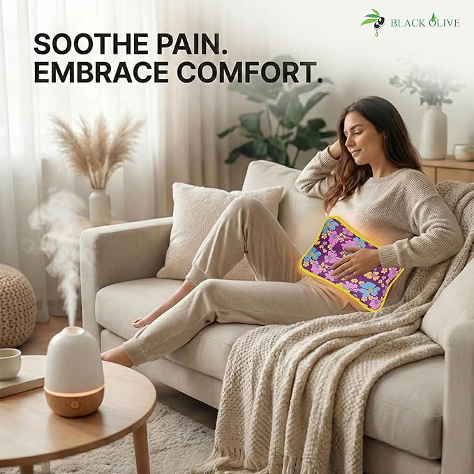 Hot Water Bag BLACK OLIVE® Heating Gel Bag For Pain Relief Electric Hot Pack Heat Pad Electric Heating Pad For Menstrual, Period Cramps, Back & Muscle Pain Men & Women With Charging Cord