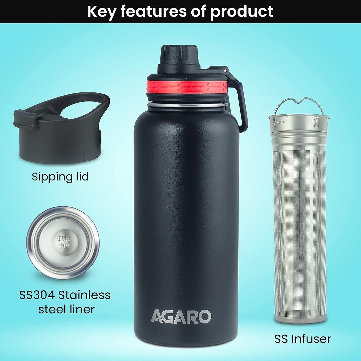 AGARO Imperial Vacuum Flask 1L TRITAN/STEEL INFUSION