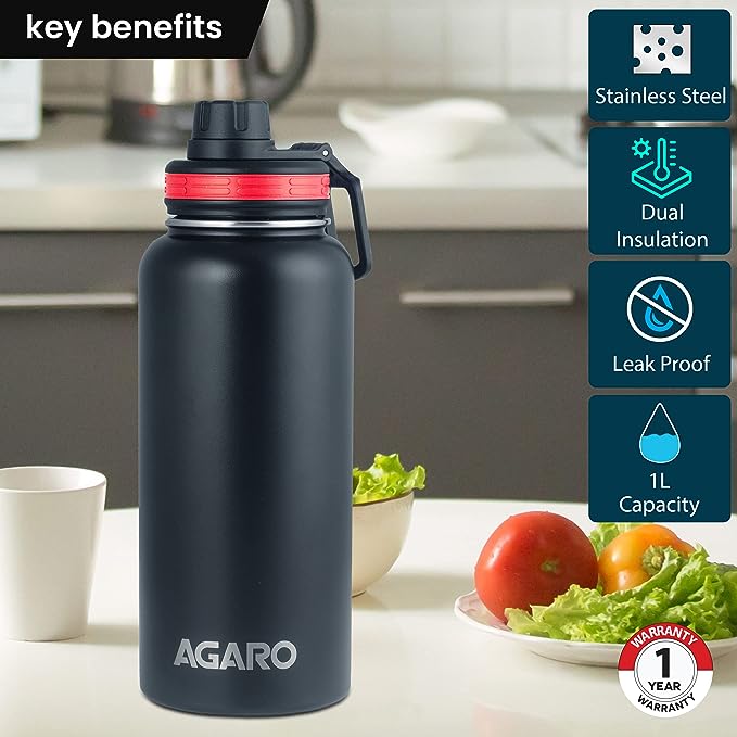 AGARO Imperial Vacuum Flask 1L TRITAN/STEEL INFUSION