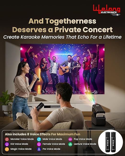 Lifelong Electronics ROAR Projector with 2 Mics | Booming 20W Speakers | Cricket Commentary, Karaoke Party & Room Cinema | 1080P & 4K Ultra HD Support | All Android OTT Apps | Ultra Bright 150” Screen (TS)