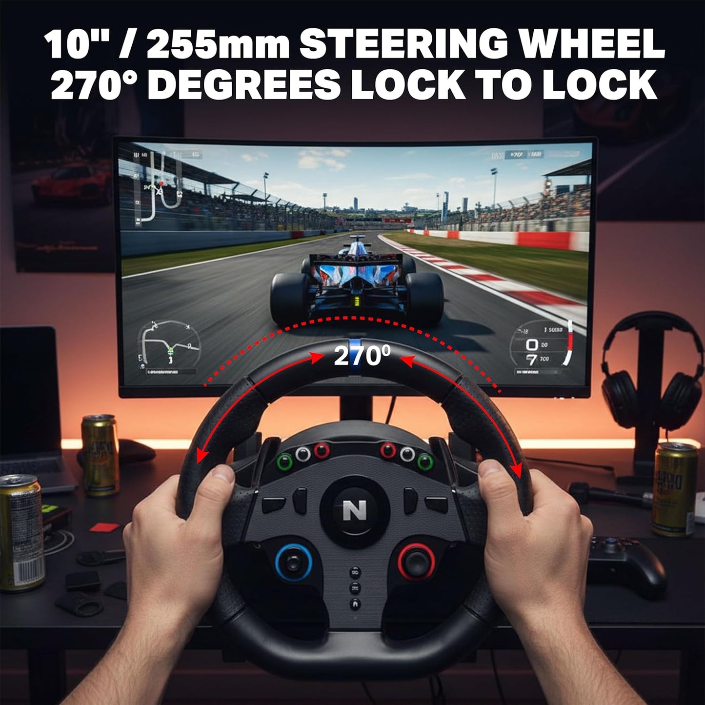 Nitho Drive Pro ONE Competition - Gaming Racing Wheel with Separate Shifter and Floor Pedals, 270 Degree Zero Dead Zone Steering Wheel for Racing Simulator on Windows PC Only