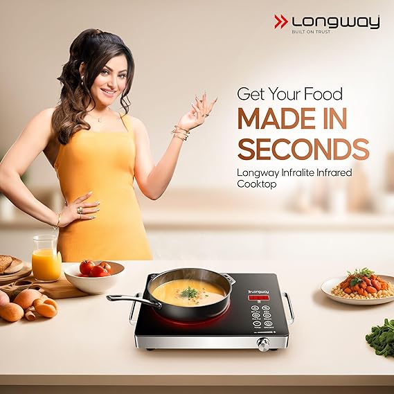 Longway Infralite Pro ICT 2200 W Infrared Cooktop with Free Stainless Steel Grill | Auto Shut Off & Overheat Protection