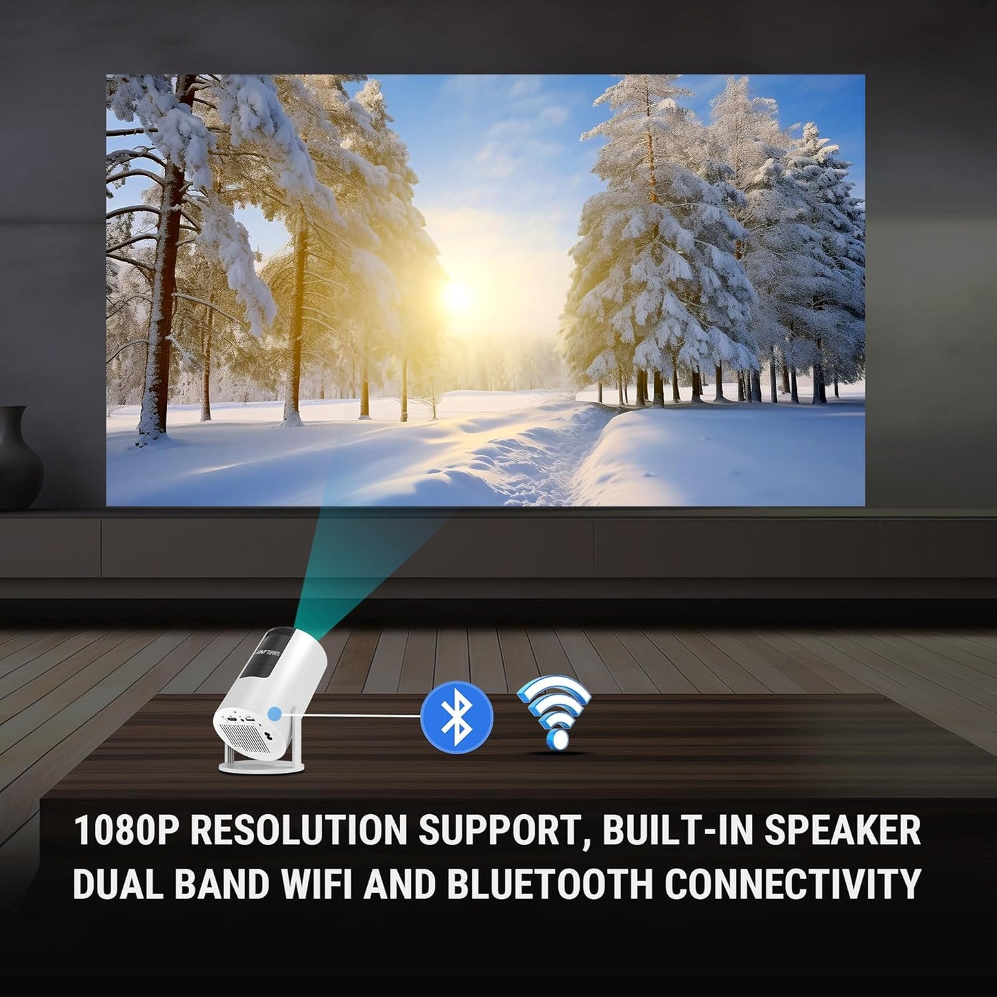 Ant Esports View 521 Smart LED Projector - White | 1080P & 4K Support I 2500 Lumens I WiFi +BT, Android 9 I HDMI/USB I Upto 130"(330cm) Max Screen I Speaker Power 3W I 720P Native Included 120" Screen