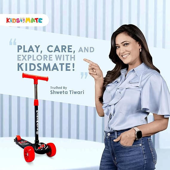 Kidsmate Fliprider 3 Wheel Kick Scooter for Kids | Foldable, 3-Level Adjustable Height | Kids Scooter (ASL)