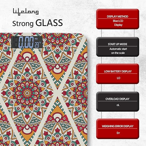 Lifelong Bloom LLWS54 Body Weighing Scale (Indian Cultural Series - Rajasthan Rural)|Digital Weight Machine for Body Weight|Thick Tempered Glass with LCD Display|Bathroom Weighing Scale