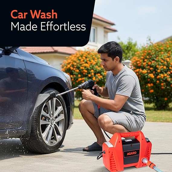 AGARO Regent High Pressure Washer | 1600W Motor | 120 Bar Max Pressure | 5.5 L/Min Flow Rate | Portable Electric Washer for Car, Bike, Walkways & Home Cleaning | 8M Outlet Hose Pipe Included (RD)