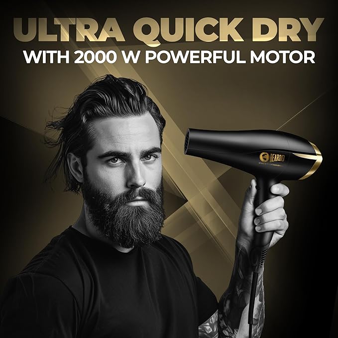 BEARDO Studio Professional Tornado Hair Dryer With 2000 Watts Power|Ac Motor, Concentrator, Diffuser, 2 Speeds, 3 Temperature Settings & Cool Shot Feature|For Professional Drying Experience|Black (SD)