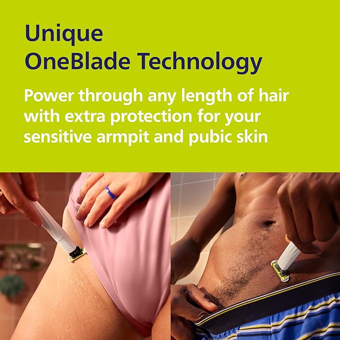 Philips OneBlade Intimate 2-in-1 Trimmer for Women | Painless Hair Removal with Patented Skin-Safe Tech | Bikini, Underarm & Body Trimmer | Sensitive Skin Tested | No post shave irritation | QP1924/20
