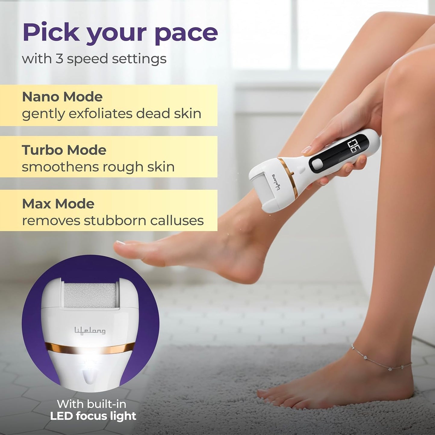 Lifelong PediGlide+ 14-in-1 Callus Remover | 14-in-1 Pedicure Kit | Electric Foot Scrubber | 3 Changeable Roller Heads | 3 Speed Settings | Crack Heel Repair | Dead Skin Remover | IPX6 Waterproof