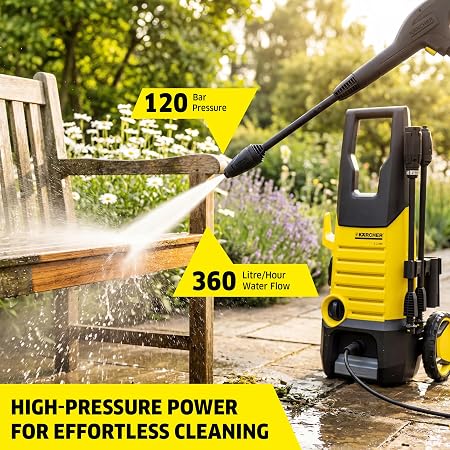 Karcher K 2.360 High Pressure Washer, 1400W, 120 Bar, 360 l/h Flow Rate, 6m Hose Pipe, Portable, Powerful & Resource-Saving Cleaning for Homes, Cars, Bikes, Gardens, Multiple Accessories, German Tech (RD)