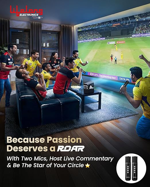 Lifelong Electronics ROAR Projector with 2 Mics | Booming 20W Speakers | Cricket Commentary, Karaoke Party & Room Cinema | 1080P & 4K Ultra HD Support | All Android OTT Apps | Ultra Bright 150” Screen (TS)