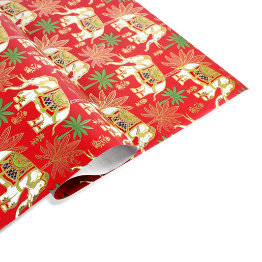 ART & CRAFT Royal Red with Elephants Gift Wrapping Paper Sheet - Gift Wrap Sheets - Gift Papers Sheets - Gift Cover Rapping Paper - Premium Design Paper sheet for Gift Packing 1 Size (50x70 CM)