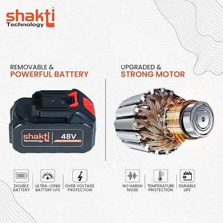 Shakti Technology CP_01 Wireless Car Washer High Pressure Gun Cordless Portable 48V - 12000mAh High Pressure Water Gun for Car & Bike Wash, Adjustable Nozzle, 5M Hose Pipe, Double Battery Included (RD)