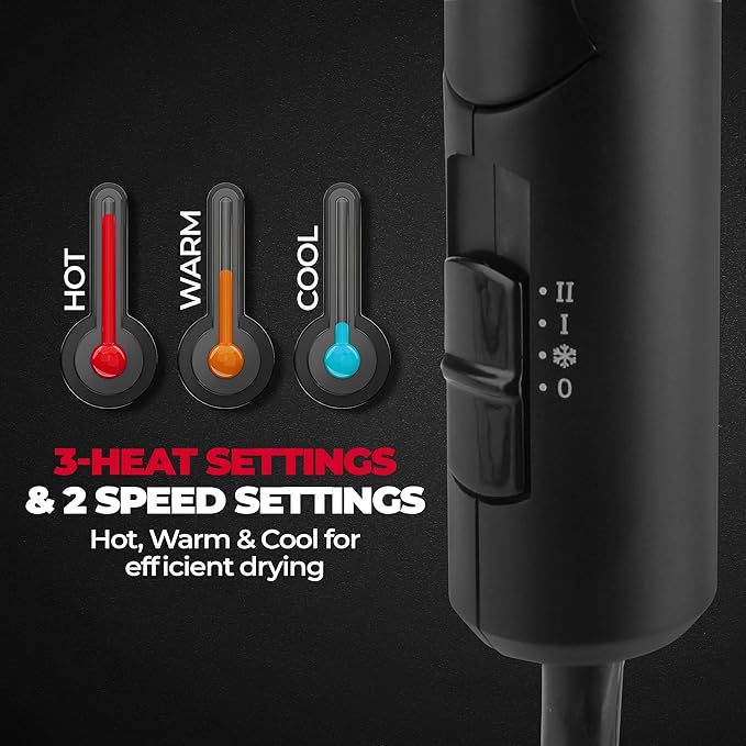 BEARDO Styling Gun Ultra Compact Hair Dryer | 1100 Watts Foldable Hair Dryer | 3 Heat 2 Speed Setting | Travel Friendly | Stylish Matte Black Finish | Gift For Friends | Gift for Husband