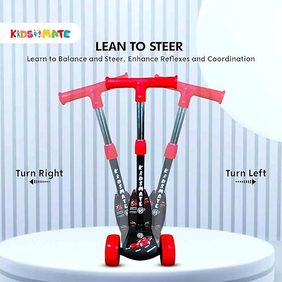 Kidsmate Leo Kick Scooter for Kids,Adjustable Height Scooter, Foldable & Attractive PVC Wheels with Rare Brakes for Kids (ASL)