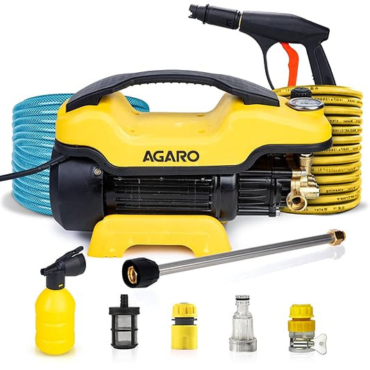 AGARO Supreme Plus Pressure Washer, Car Washer, 2200 Watts Motor, 8L/Min Flow Rate, 140 Bars, Adjustable Pressure Regulator, 8M Outlet Hose, 4M Power Cord, Car, Bike & Home Cleaning, Yellow (RD)