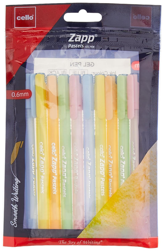 Cello Zapp Pastels Gel Pens| 10 Blue Gel pens| Gel Pens Set for Students | Gel Pens for School Use| Gel Pens for Writing Pens