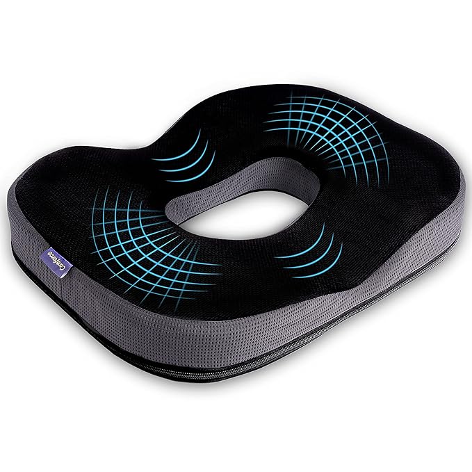 Careforce Donut Pillow for Tailbone Pain Relief Orthopedic Coccyx Cushion for Sitting, Hemorrhoids & Piles Relief, Sciatica Support Donut Seat Cushion for Office Chair, Car Seat & Wheelchair-Blackgrey