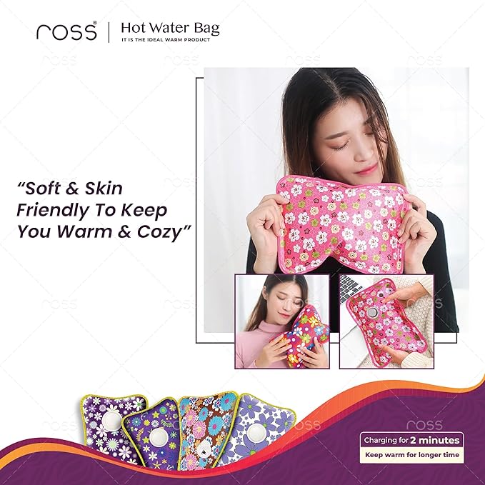 Ross Electric Hot Water Bag & Heating Pad | Rechargeable Gel Hot Bag for Pain Relief, Back Pain, Cramps, Muscle Aches & Winter Warmth | Fast Heating, No Water Filling Needed, Soft Fabric | Men & Women