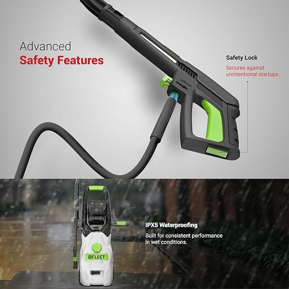 DYLECT Ultra Force Pro High Pressure Car Washer Pump(with Pressure Adjustment), 2200 Watts Motor, 220 Bars Pressure, 7.5L/Min Flow Rate, 8m Outlet Hose, Upright Design with Wheels with 11 Accessories (RD)