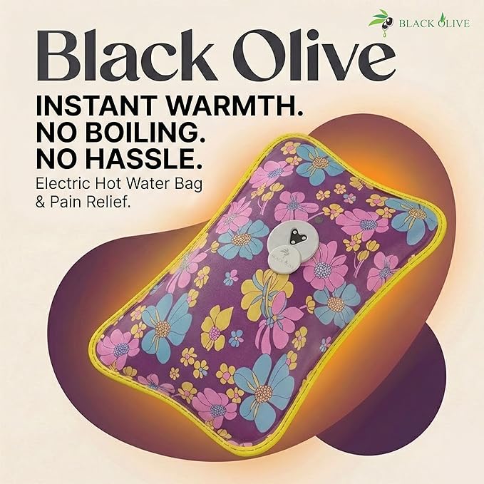 Hot Water Bag BLACK OLIVE® Heating Gel Bag For Pain Relief Electric Hot Pack Heat Pad Electric Heating Pad For Menstrual, Period Cramps, Back & Muscle Pain Men & Women With Charging Cord