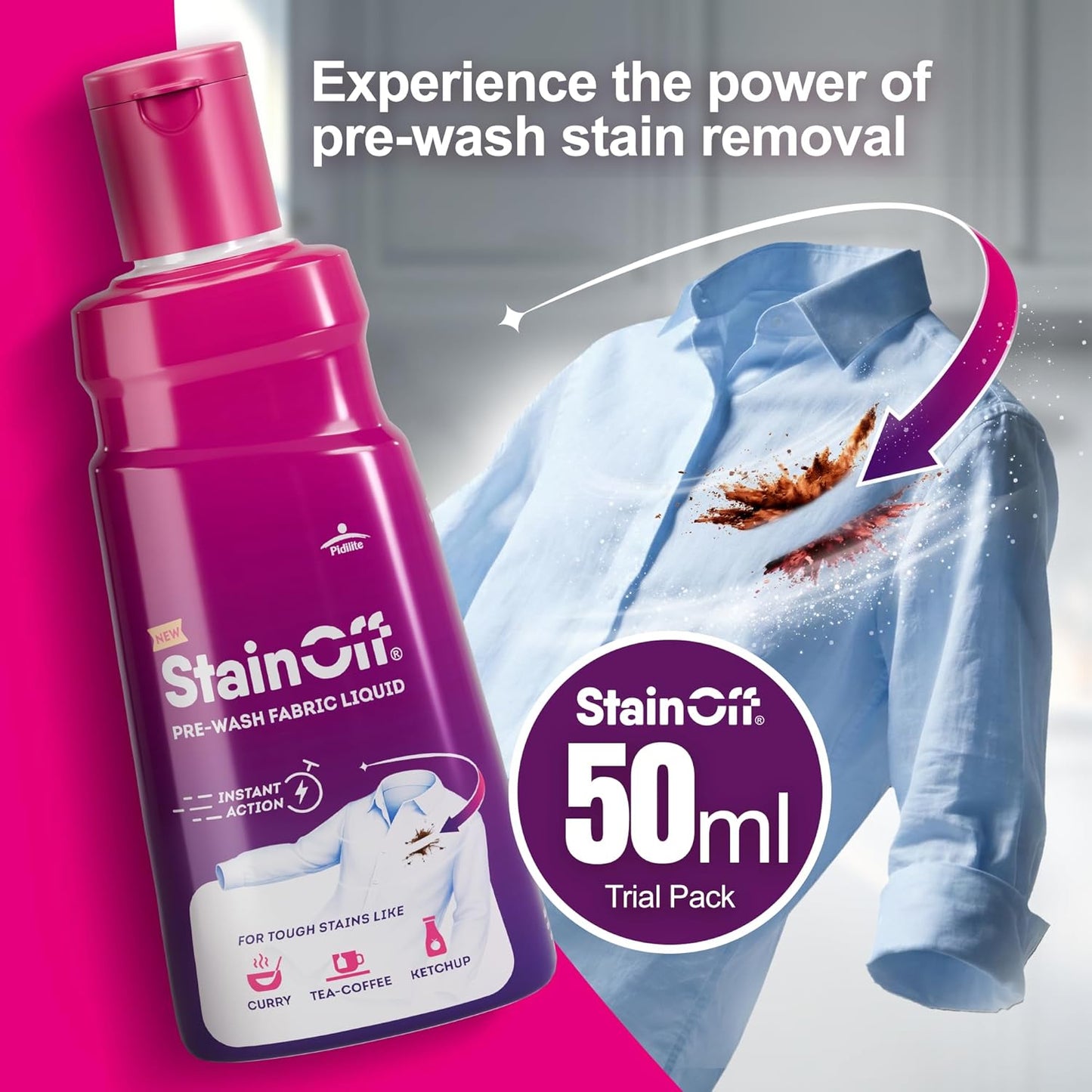 Pidilite Stainoff Fabric Stain Remover 50 ml – Powerful Non-Bleach Formula for Tough Stains