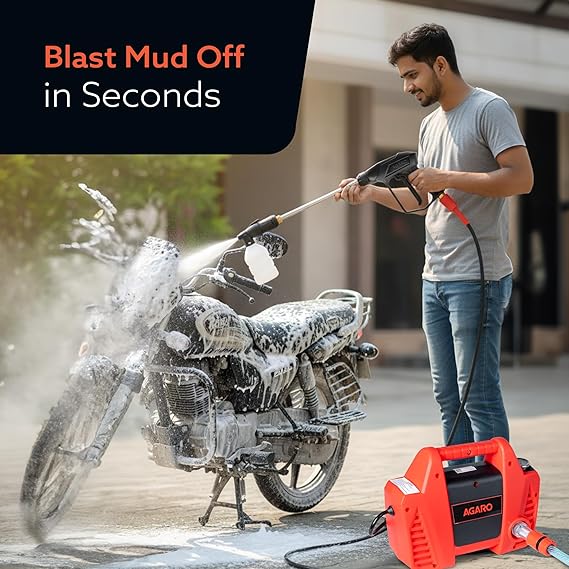 AGARO Regent High Pressure Washer | 1600W Motor | 120 Bar Max Pressure | 5.5 L/Min Flow Rate | Portable Electric Washer for Car, Bike, Walkways & Home Cleaning | 8M Outlet Hose Pipe Included (RD)