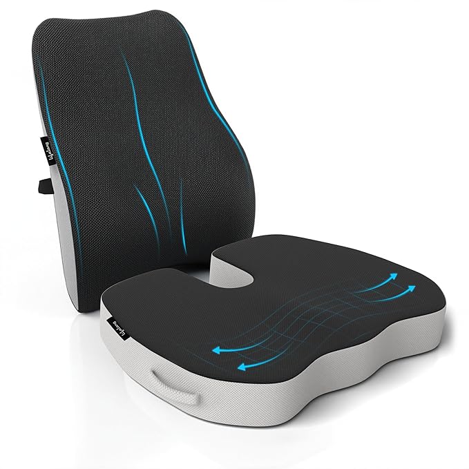 Lifelong Backrest & Seat Cushion Combo for Pain Relief | High-Density Orthopedic Memory Foam Support for Back, Coccyx & Sciatica | Improves Posture & Comfort During Long Sitting Hours at Home & Work