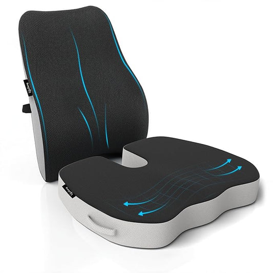 Lifelong Backrest & Seat Cushion Combo for Pain Relief | High-Density Orthopedic Memory Foam Support for Back, Coccyx & Sciatica | Improves Posture & Comfort During Long Sitting Hours at Home & Work