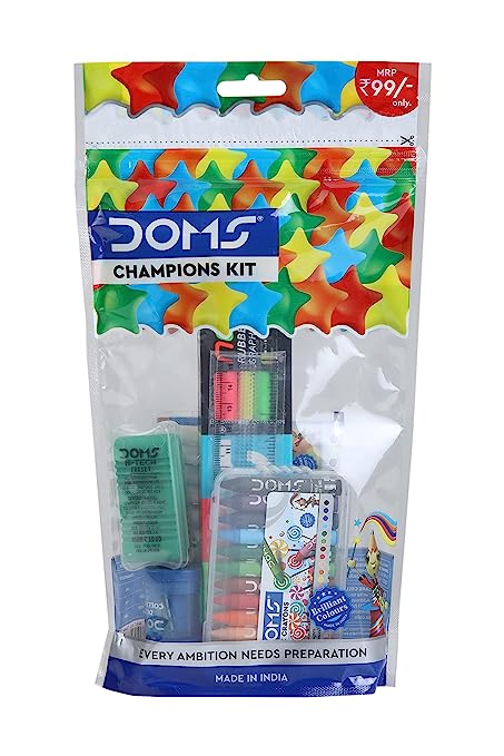 Doms Champions Kit | Perfect Value Pack | Kit For School Essentials | Gifting Range For Kids | Combination of 6 Stationery Items