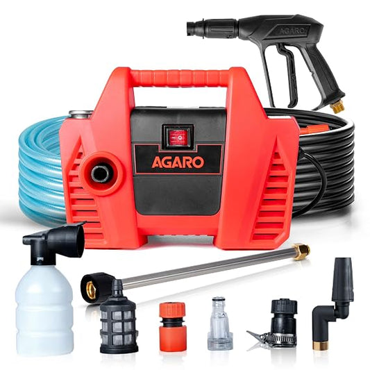 AGARO Regent High Pressure Washer | 1600W Motor | 120 Bar Max Pressure | 5.5 L/Min Flow Rate | Portable Electric Washer for Car, Bike, Walkways & Home Cleaning | 8M Outlet Hose Pipe Included (RD)