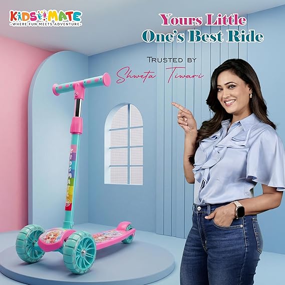 Kidsmate Rider Pro Kick Scooter with Broad PU LED Wheels | 3-Wheel Skating Scooter for Boys & Girls of Ages 2-12 Years | Level Adjustable Height, and Easy Fold Design (ASL)