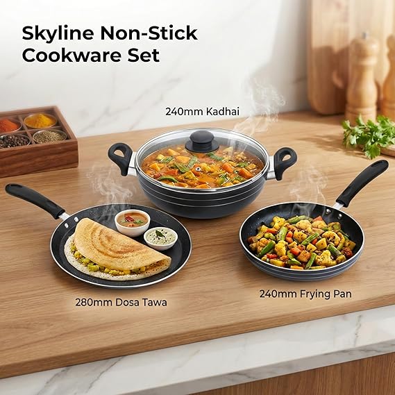 SKYLINE NON STICK COOKWARE SET KADHAI , FRYING PAN , DOSA TAWA VTL8900