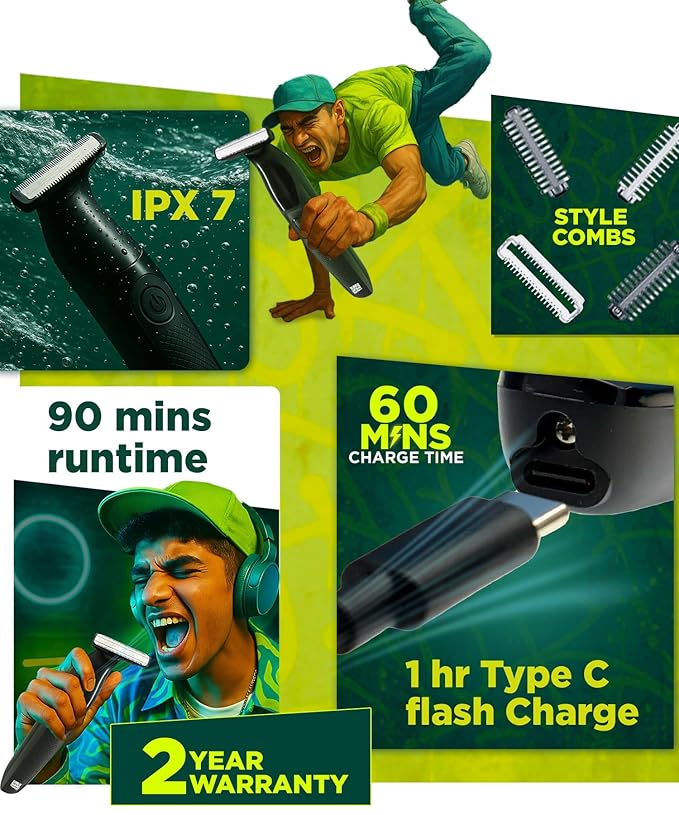 Bombay Shaving Company OmniBlade 3-in-1 Beard Trimmer For Men | Trim, Style, Shave | Type C Flash Charging | Multi Length Settings Comb, Detachable Blades | Gifts For Men