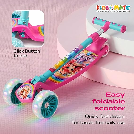 Kidsmate Rider Pro Kick Scooter with Broad PU LED Wheels | 3-Wheel Skating Scooter for Boys & Girls of Ages 2-12 Years | Level Adjustable Height, and Easy Fold Design (ASL)