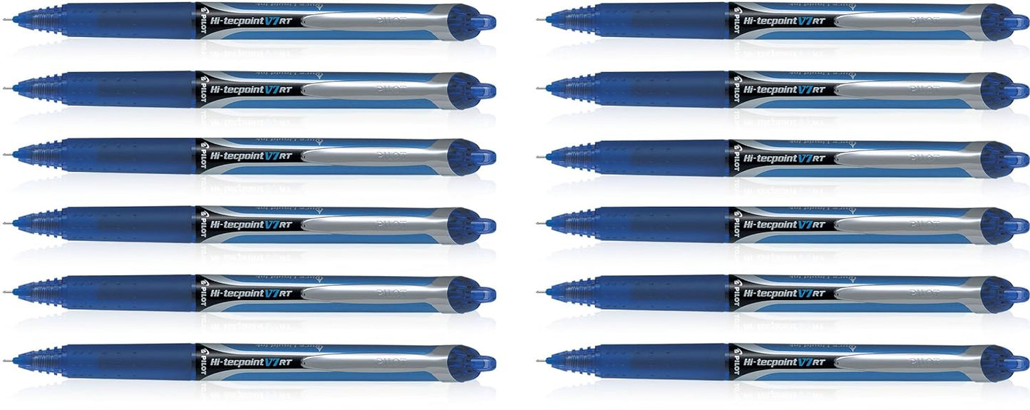 Pilot Hi-Tecpoint V7 RT 0.7mm Fine Point Pure Liquid Ink Retractable Roller Ball Pen with Dimpled Rubber Grip | Blue Ink