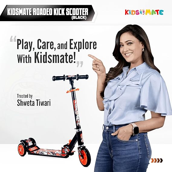 Kidsmate Roadeo Metal Kick Scooter for Kids | Adjustable Height Scooter | Foldable & Attractive PVC Wheels with Rare Brakes for Kids of Age 3+ Years (ASL)