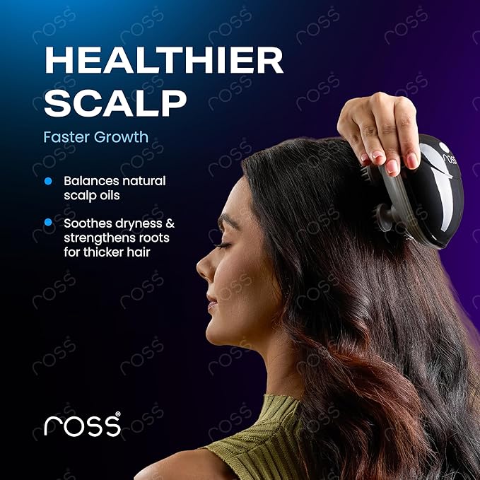 Ross Rechargeable Electric Scalp Massager for Hair Growth & Stress Relief | 4 Rotating Heads, 96 Silicone Kneading Points | 3 Massage Modes | IPX7 Waterproof | Cordless USB-C Head & Body Massager