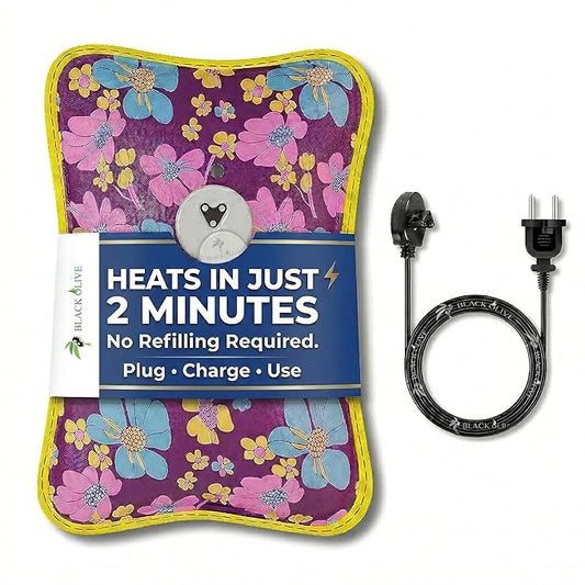 Hot Water Bag BLACK OLIVE® Heating Gel Bag For Pain Relief Electric Hot Pack Heat Pad Electric Heating Pad For Menstrual, Period Cramps, Back & Muscle Pain Men & Women With Charging Cord