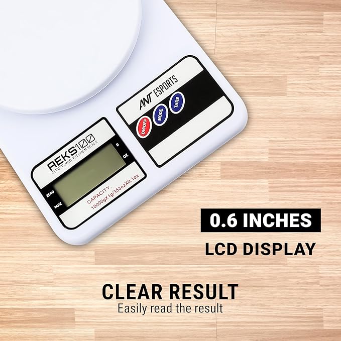 Ant Esports AEKS100 Kitchen Weighing Machine/Food Scale for Health, Fitness, Shop,Home Baking & Cooking with Large LCD Display,Tare Function, OverLoad Indicator, Weigh Up to 10Kgs, 30 Months Warranty