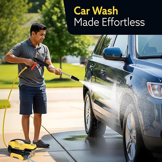 AGARO Supreme Plus Pressure Washer, Car Washer, 2200 Watts Motor, 8L/Min Flow Rate, 140 Bars, Adjustable Pressure Regulator, 8M Outlet Hose, 4M Power Cord, Car, Bike & Home Cleaning, Yellow (RD)