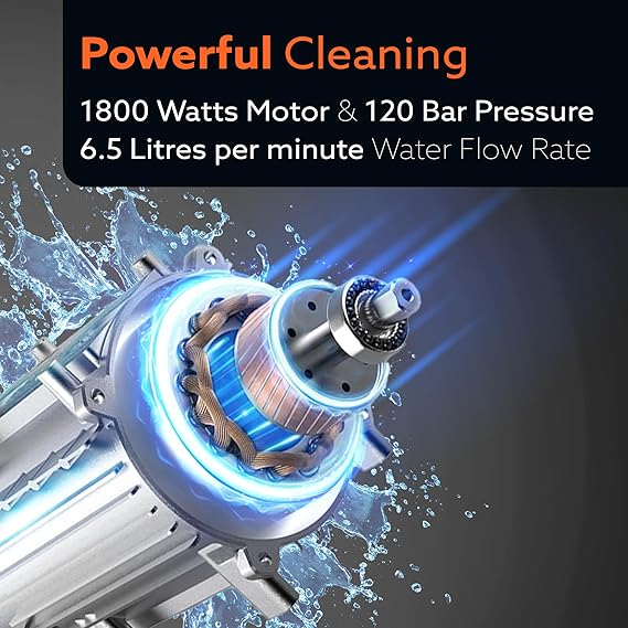 AGARO Supreme High Pressure Washer, Car Washer, 1800 Watts Motor, 120 Bars, 6.5L/Min Flow Rate, 8 Meters Outlet Hose, Portable, Car, Bike & Home Cleaning,Orange (RD)